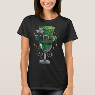 Kleeblatt Wine Gles Drinks St Patricks Day Irish T-Shirt