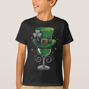 Kleeblatt Wine Gles Drinks St Patricks Day Irish T-Shirt