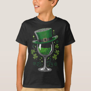 Kleeblatt Wine Gles Drinks St Patricks Day Irish T-Shirt