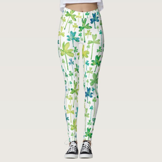 Kleeblätter St. Patrick's Day Grüne Weiße Leggings (Vorderseite)