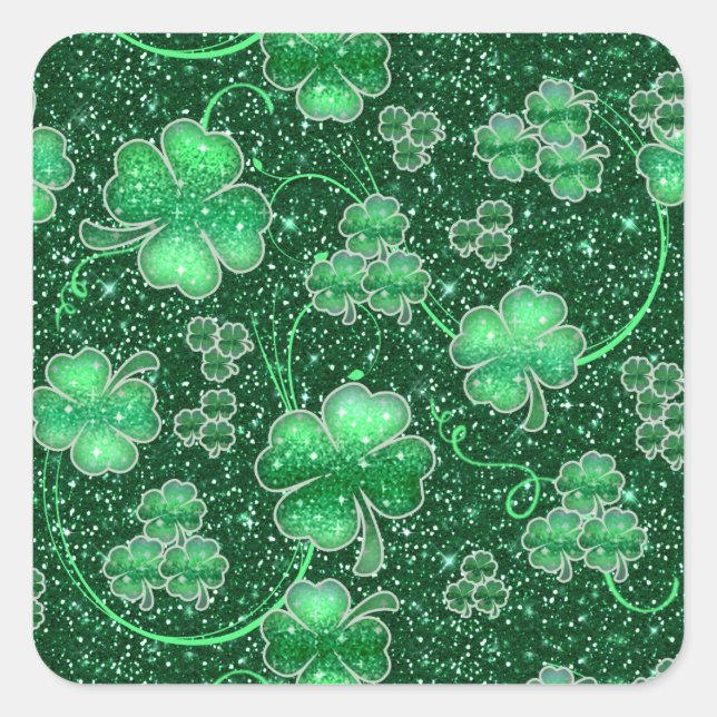Kleeblätter und Wirbel-ID289 Quadratischer Aufkleber (Vorderseite)