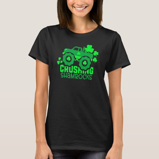 Kleeblätter zerkleinern Monster Truck Boys Irish S T-Shirt (Vorderseite)