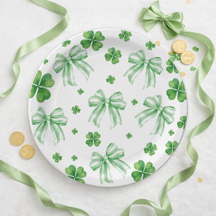 Kleeblattgrüne Schleife St. Patricks Day  Pappteller