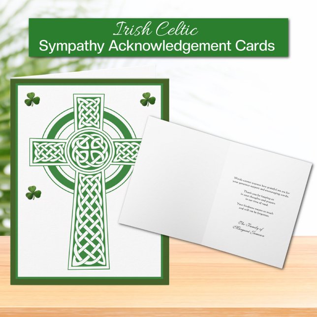 Kleeblatts Katholische Irish Celtic Cross Beileid Dankeskarte (Irish Celtic Cross with Shamrocks Funeral Sympathy Acknowledgement Cards)