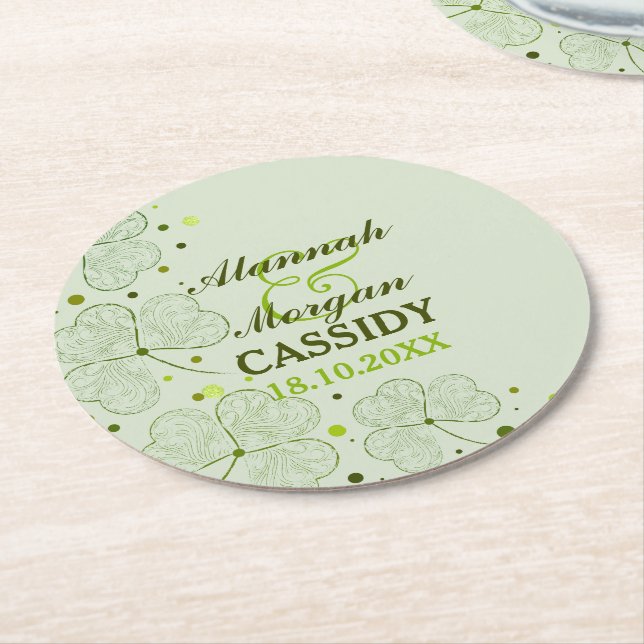 Kleeblatts Polka Dots Irish Wedding Paper Unterset Runder Pappuntersetzer (Angewinkelt)