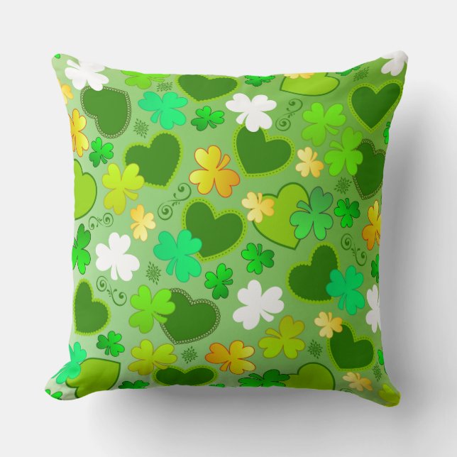 Kleeblatts & St. Patrick's Day Hearts Throw Kissen (Vorderseite)