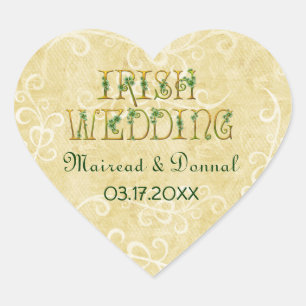 Kleeblatts und Irish Wedding Herz-Aufkleber