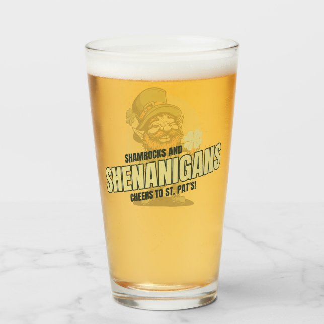 Kleeblatts und Shenanigans St. Patrick's Day Pint Glas (Vorne (Gefüllt))