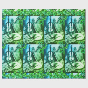 Kleeblatts und St.Patrick's Day Cat Musik machen Geschenkpapier