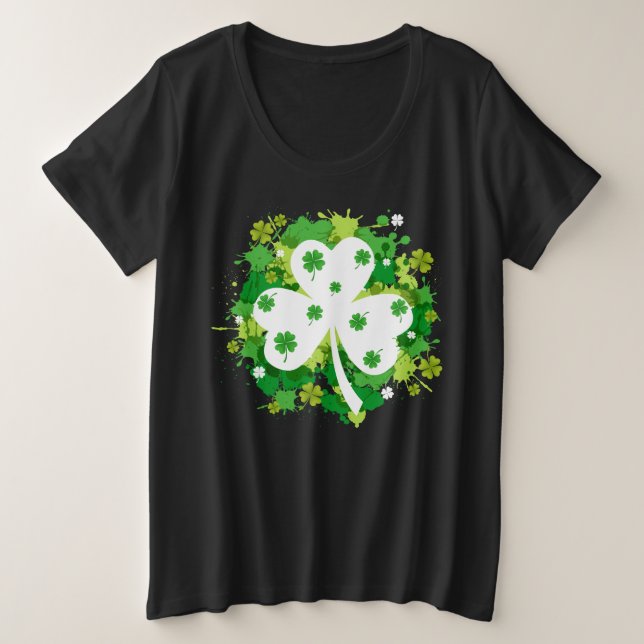 Kleeblatts und Wirbel St Patricks Day Große Größe T-Shirt (Design vorne)