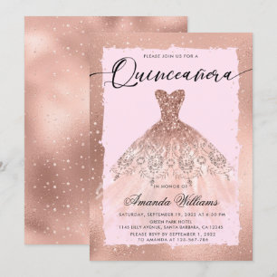 Kleid aus Roségold für Quinceañera  Einladung