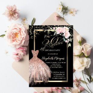 Kleid,Confetti Blume Rose Gold 50. Geburtstag Einladung