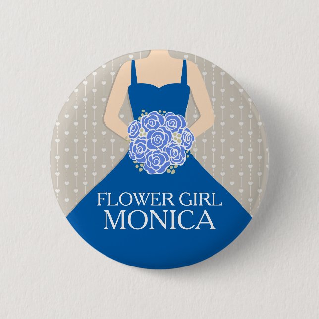 Kleid des königlichen Blaus des Blumenmädchens Button (Vorderseite)