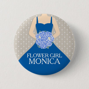 Kleid des königlichen Blaus des Blumenmädchens Button