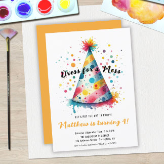 Kleid für ein Mess Kids Spaß Kunst Malen Geburtsta Einladung