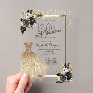 Kleid mit goldenen Pailletten schwarzen Rosen 50. Acryleinladungen