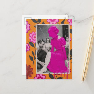 Kleid Modell Dame Collage mit verschütteter heißer Postkarte