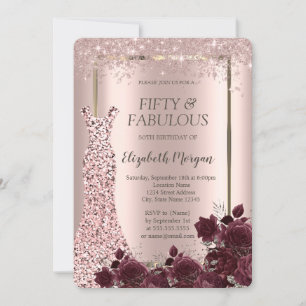 Kleid Rose Gold Glitter Burgunder Rosen 50. Einladung