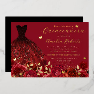 Kleid Roter Goldener Schmetterling Floral Folieneinladung