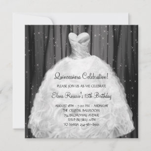 Kleid Schwarze Weiße Quinceanera-Einladungen Einladung