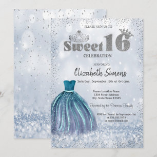 Kleid, Tiara Konfetti Prinzessin Bokeh Sweet 16 Einladung