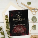 Kleid, Tiara, Rote Rosen süß 16 Einladung<br><div class="desc">Gold Tiara,  elegantes Kleid und rote Rosen auf einer schwarzen Textur.</div>
