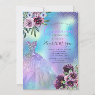 Kleid, Veilchen Blumen Holografische Quinceañera Einladung