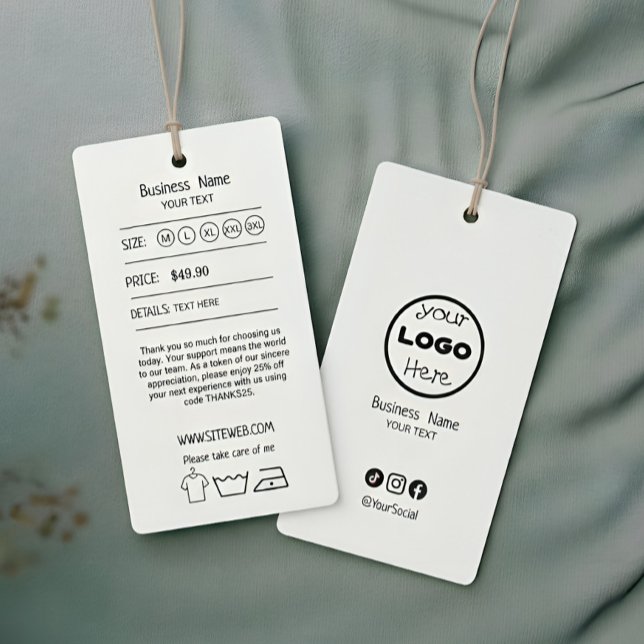 Kleideranhänger mit Preis & Logo | doppelseitig Visitenkarte (Clothing Hang Tag with Price & Logo | Double-Sided)