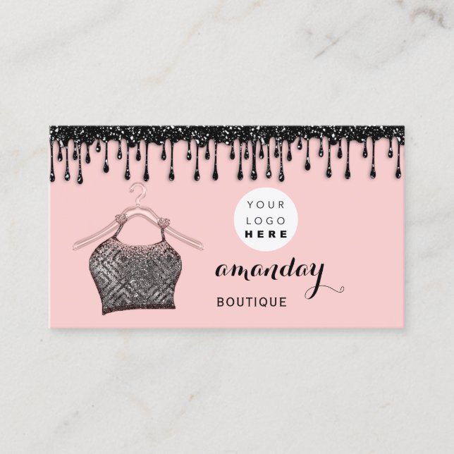 Kleiderhanger Kleid Mode Shop Pink Tropfen QR Logo Visitenkarte (Vorderseite)