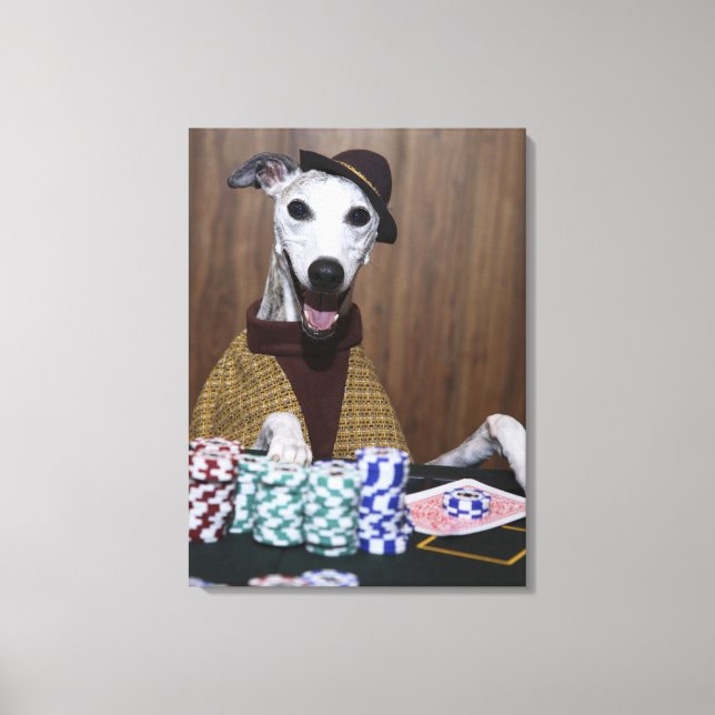 Kleiderhund am Spieltisch Leinwanddruck (Vorderseite)