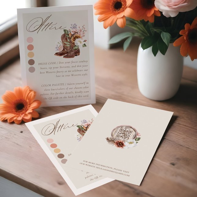 Kleiderkennziffer Blumenstiefel Western Hochzeit Begleitkarte (Attire Dress Code Floral Western Boots Wedding Enclosure Card)