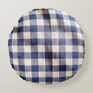 Kleiderstoff aus blauem Gingham, Stoffgewebe aus S Rundes Kissen