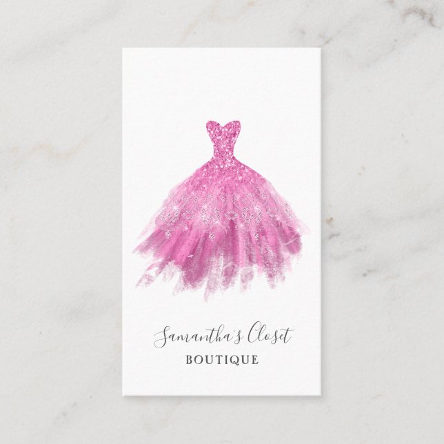 Kleidung Boutique Rose Rosa Glitzer Visitenkarte (Vorderseite)