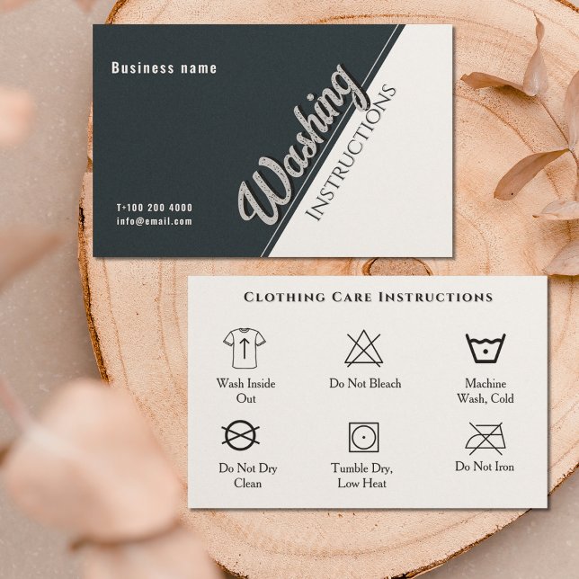 Kleidungspflege - Anleitungen Schwarz-weiß Visitenkarte (Clothing Care Washing Instrucitions Black White Bu Business Card)