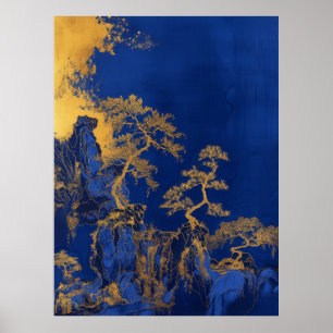 Klein Blue Chinese Embroidery Kunsthandwerk Gold P Poster