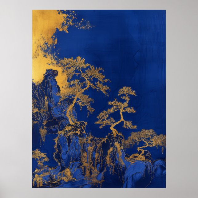 Klein Blue Chinese Embroidery Kunsthandwerk Gold P Poster (Vorne)