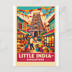 Klein Indien, Singapur in einem lebendigen Retro-S Postkarte