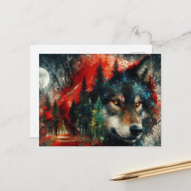 Klein Rot ist der Wolf Postkarte (Vorderseite/Rückseite Beispiel)