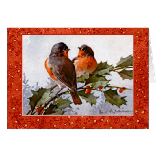 Klein Weihnachtsrotkehlchen auf grünen Karte