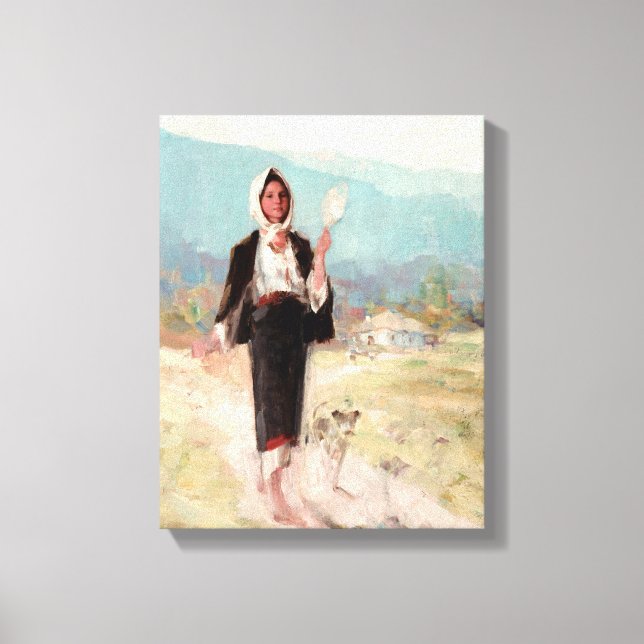 Kleinbauerin mit Distaff von Nicolae Grigorescu Leinwanddruck (Vorderseite)