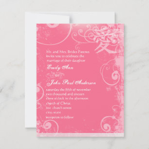 Kleine 4 x 5 rosa Kanji Liebe Swirl Hochzeit Einladung