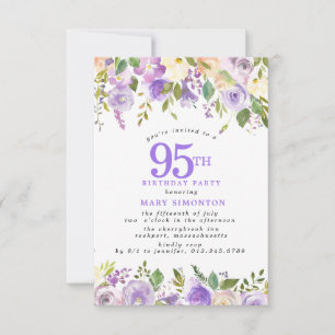 KLEINE 95. Geburtstagsfeier Lila Rosen Blumenstrau Einladung
