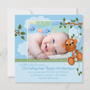 Kleine Affe-Baby-Jungen-Foto-Mitteilung Ankündigung