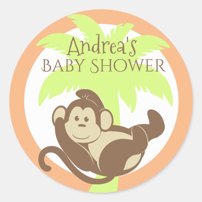 Kleine Affen-Babydusche Runder Aufkleber (Vorderseite)