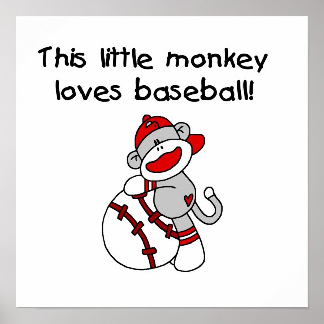 Kleine Affen Lieben Baseball T - Shirt und Geschen Poster (Vorne)