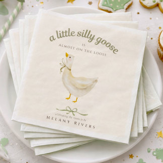 Kleine alberne Gans Hellgrüne Schleife Baby Shower Serviette