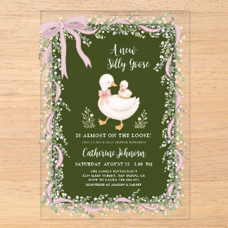 Kleine alberne Gans Sage Grün Rosa Schleife Baby S Acryleinladungen