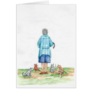 Kleine alte Dame und Katzen