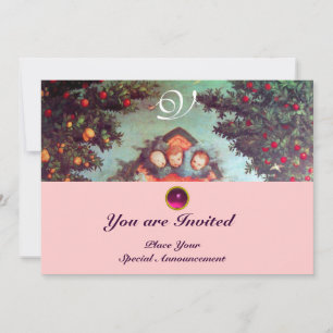 KLEINE ANGELS MONOGRAM hell antikes blaues Rosa Einladung