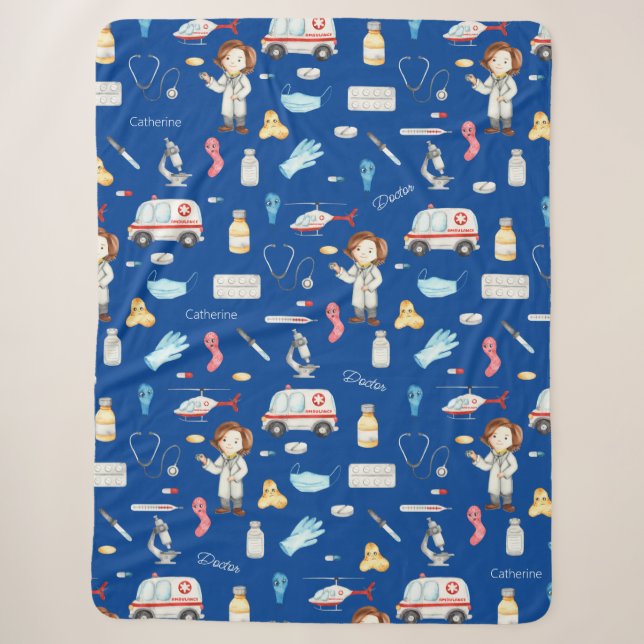 Kleine Ärztin mit dem Namen, blau Sherpadecke (Vorderseite)